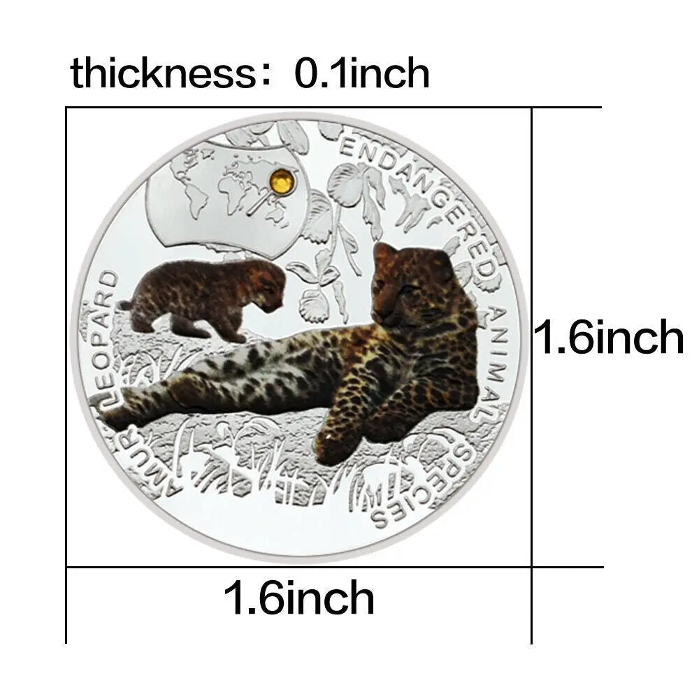 Art Ornaments Endangered Animal Species Amur Leopard Silver Plated Coins