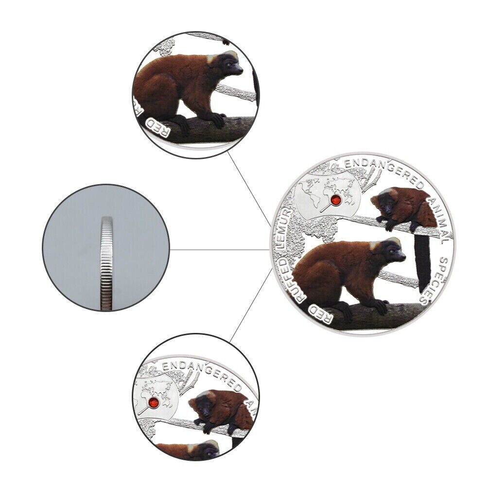 Endangered Animal Species Zambia Red Ruffed Lemur Silver Plated Coins - worldbanknote