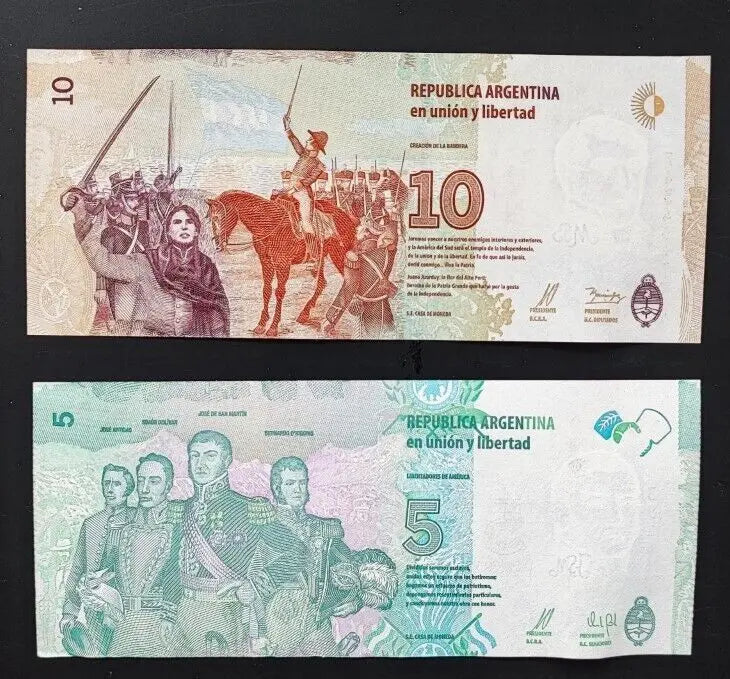 ARGENTINA 5 PESOS (2016) 10 PESOS (2017)  UNC