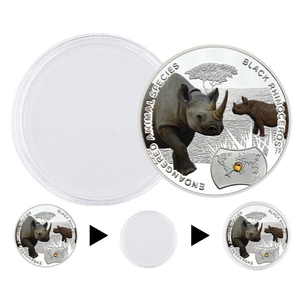 Endangered Animal Species Black Rhinoceros Silver Plated Coins - worldbanknote