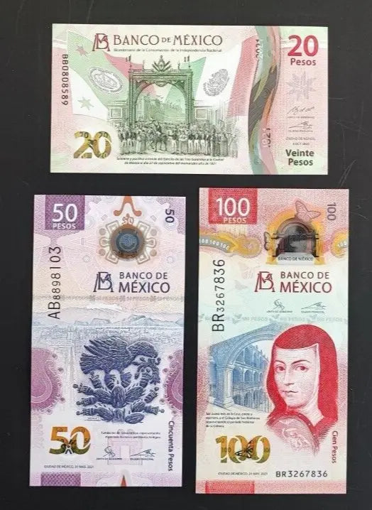 BANKNOTES MEXICO SET W/3 PIECES 20, 50, 100 PESOS