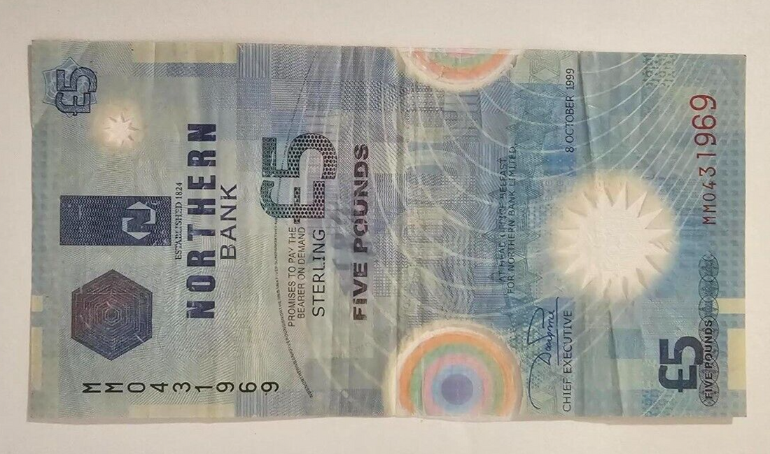 Northern Bank £5 five pound banknote plastic polymer space shuttle Used/ref d22 - worldbanknote