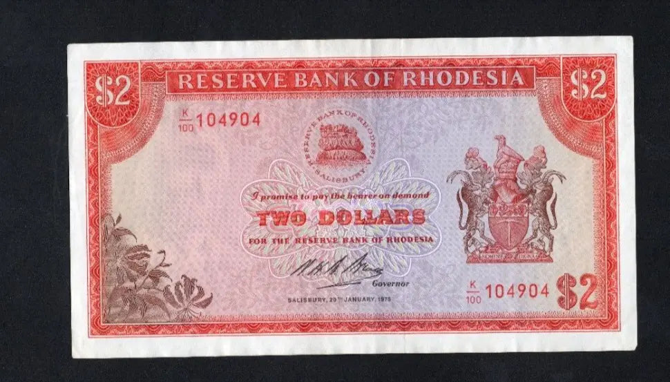 RESERVE BANK OF RHODESIA 2 DOLLARS 7TH APRIL 1975 BANKNOTE/REF D2