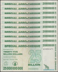 10xZimbabwe 25 Billion Dollars 2008. Good Used Condition - worldbanknote