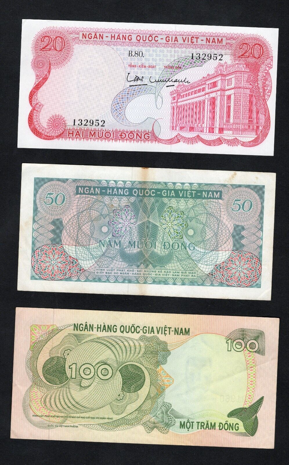 set of 5 notes:South Vietnam 20 to 1000 Dong 1970 Used/ref d5 - worldbanknote