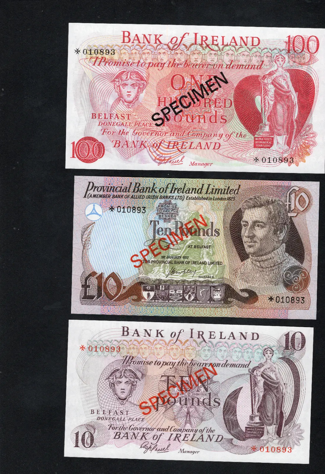 NORTHERN IRELAND 1 5 10 100 POUND 7 SPECIMEN NOTES UNC/d10