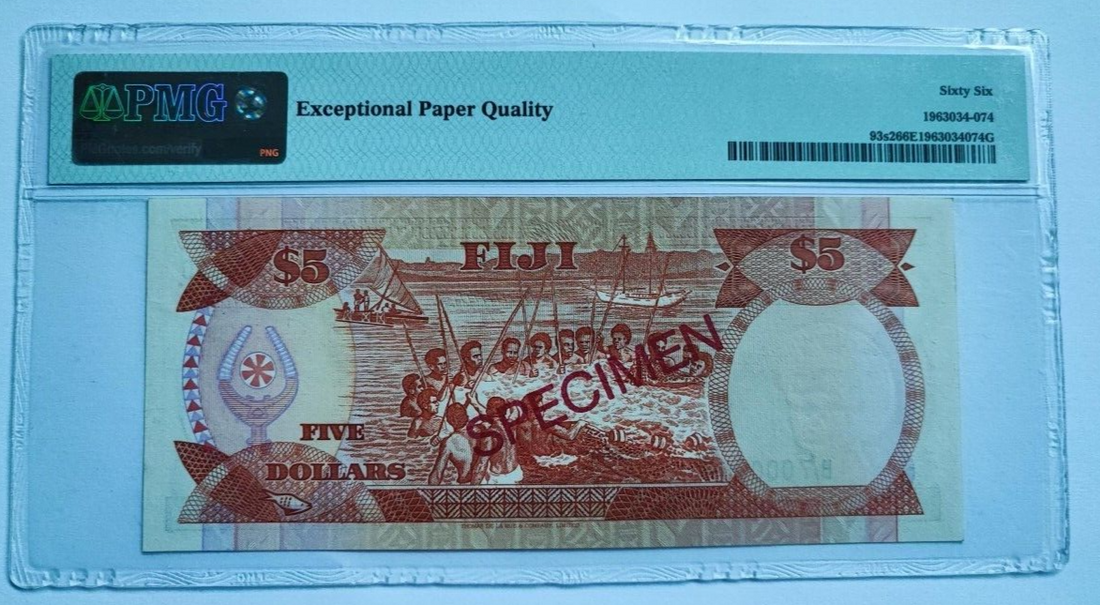 FIJI $5 Dollars 1992PMG 67 EPQ Superb Gem Unc Specimen - worldbanknote