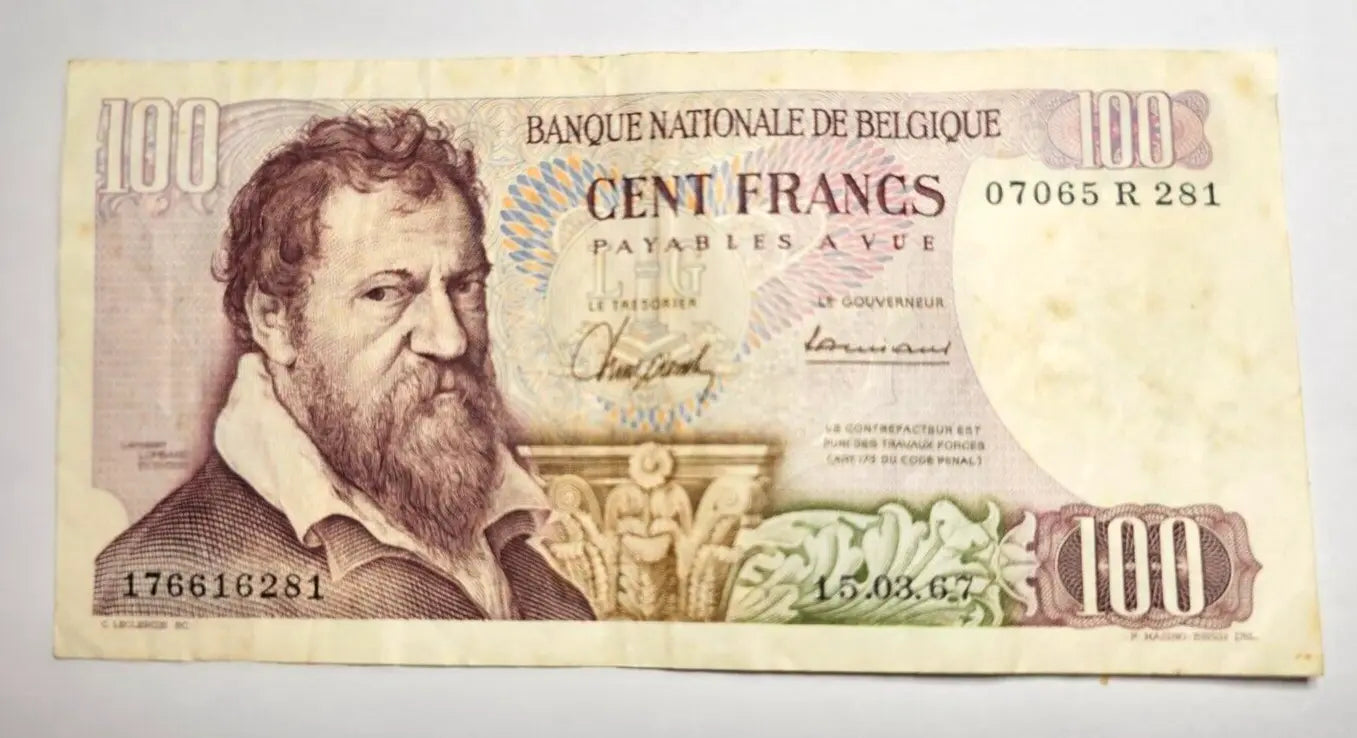 1967 Belgium 100 Francs Banknote Fine/ ref d2