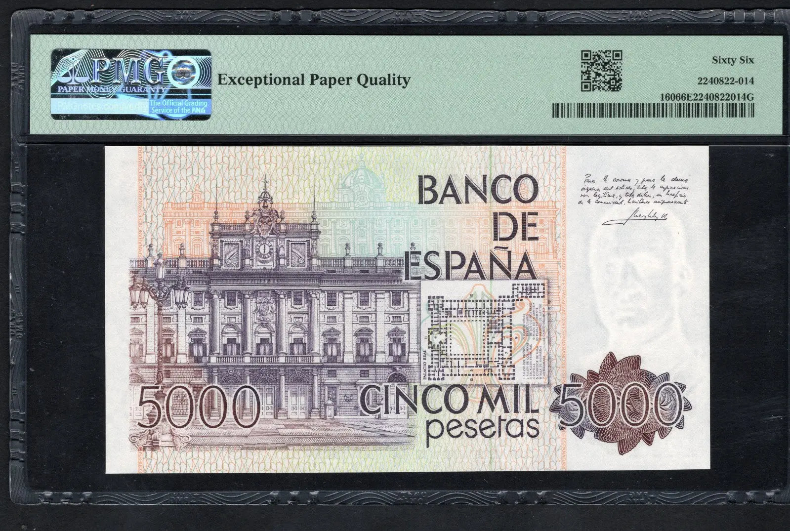 BACK OF Spain, 5000 Pesetas P 160 1979-10-23, UNC 66 EPQ, PMG