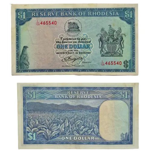 1979 RHODESIA (ZIMBABWE) 1 OLD RHODESIAN DOLLAR  BANKNOTE AFRICA USED