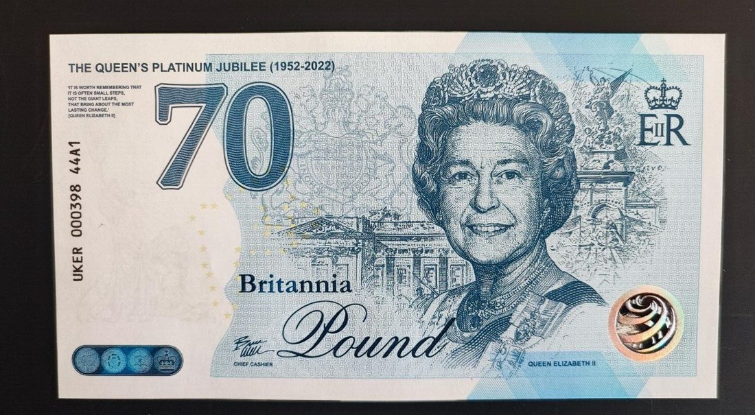 THE QUEEN'S PLATINUM JUBILEE 2022 BRITANNI COMMEMORATIVE BANKNOTE - worldbanknote