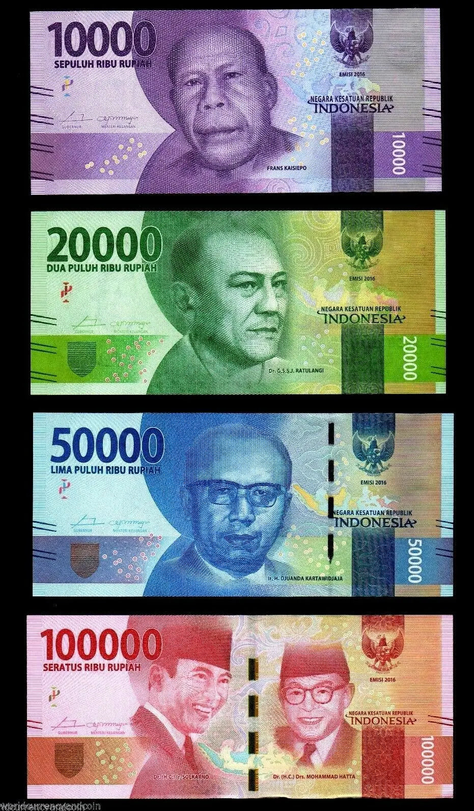 INDONESIA Set of 7 notes: 1000 2000 5000 10000 20000 50000 100000 UNC 