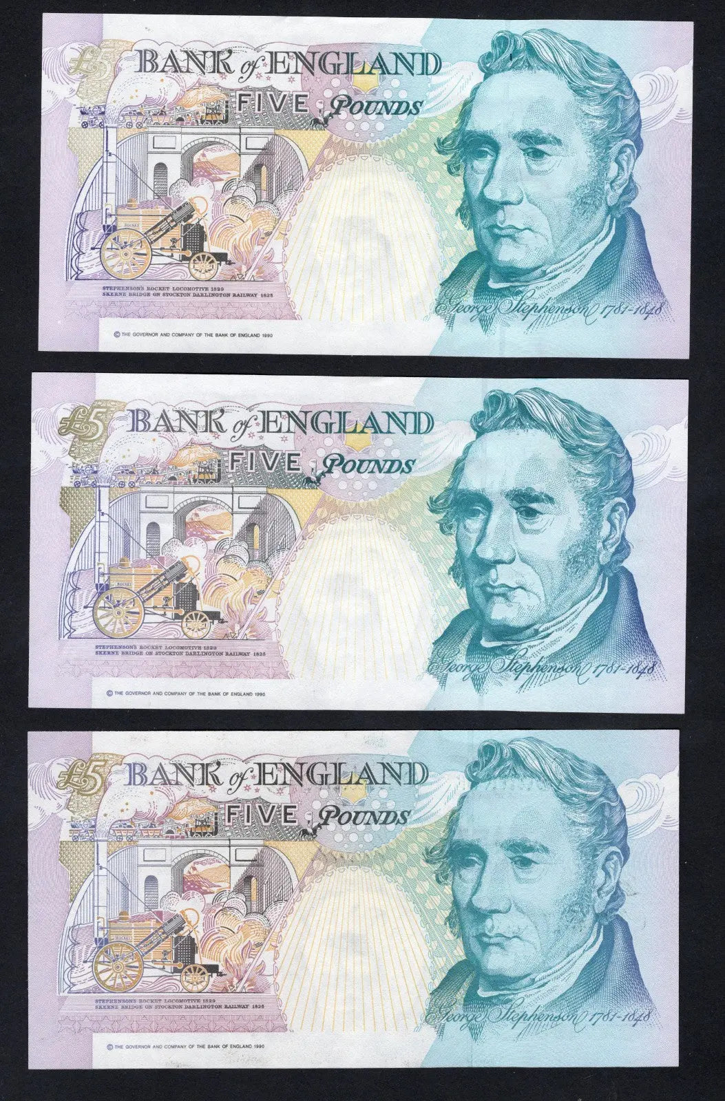 BACK OF 3XBANK OF ENGLAND SIG. KENTIFIELD  £5 Pounds UNC/ d15