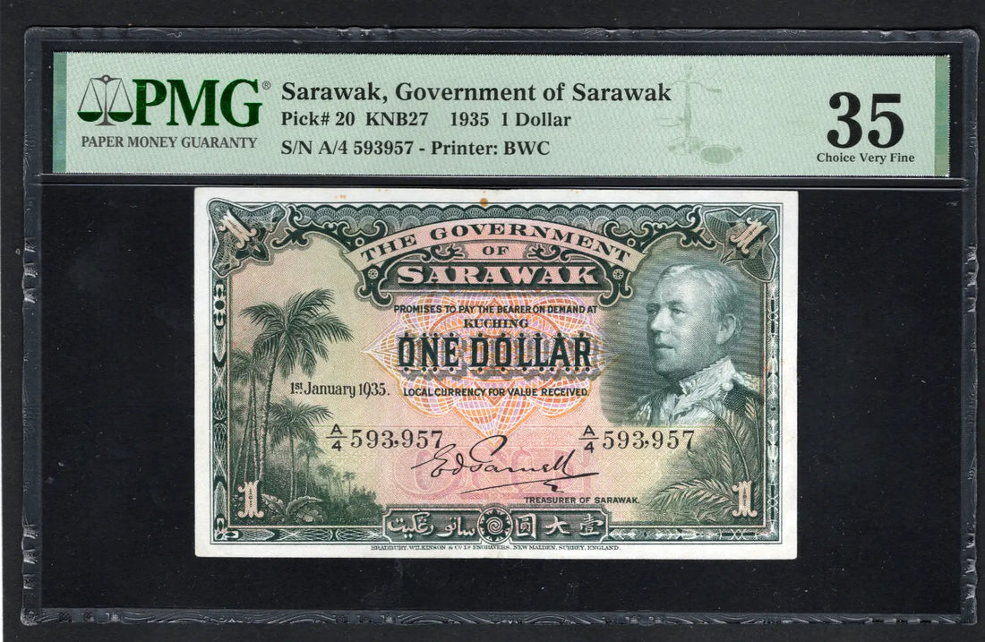 FRONT OF Sarawak Government of Sarawak 1 Dollar 1935 KNB27 BWC P-20 PMG 35