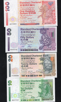 Set Of 4 Hong Kong 10-20-50-100 Standard Chartered Bank 1995/2002 UNC - worldbanknote