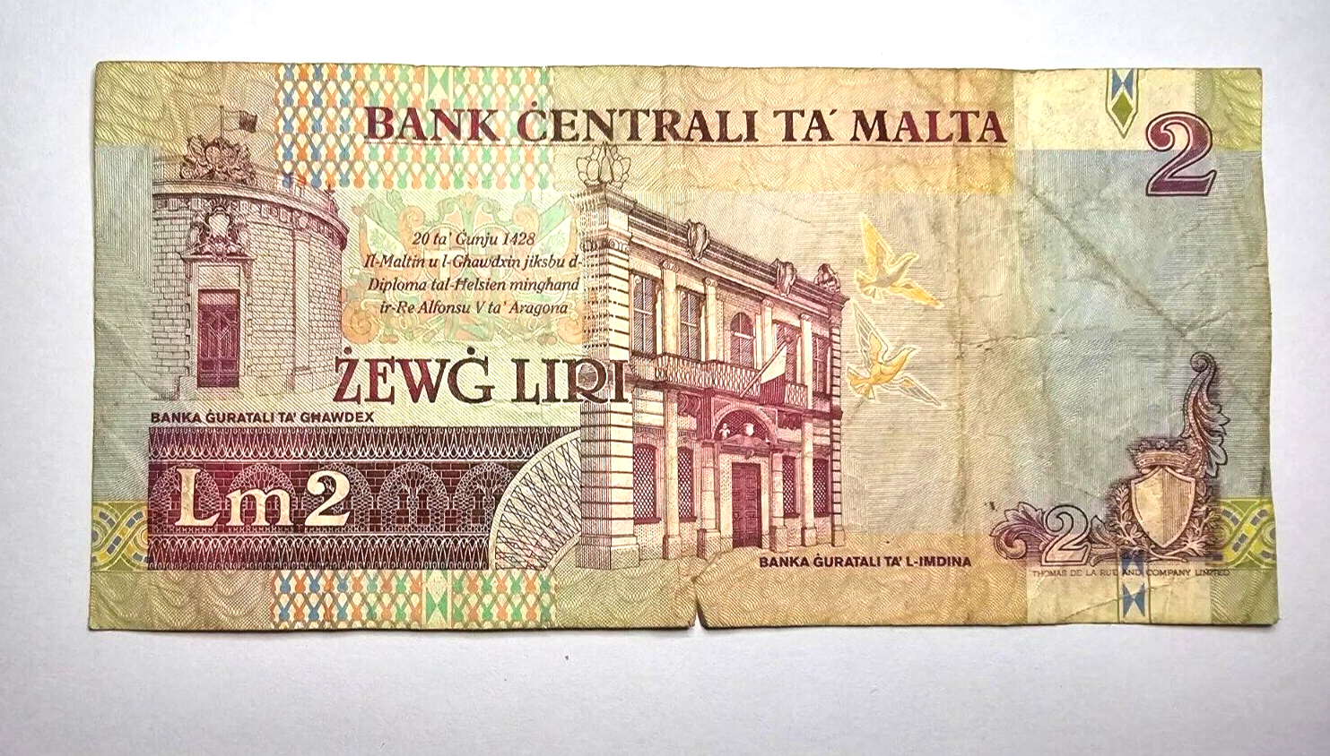 malta 2 liri well used1967 /ref d26 - worldbanknote