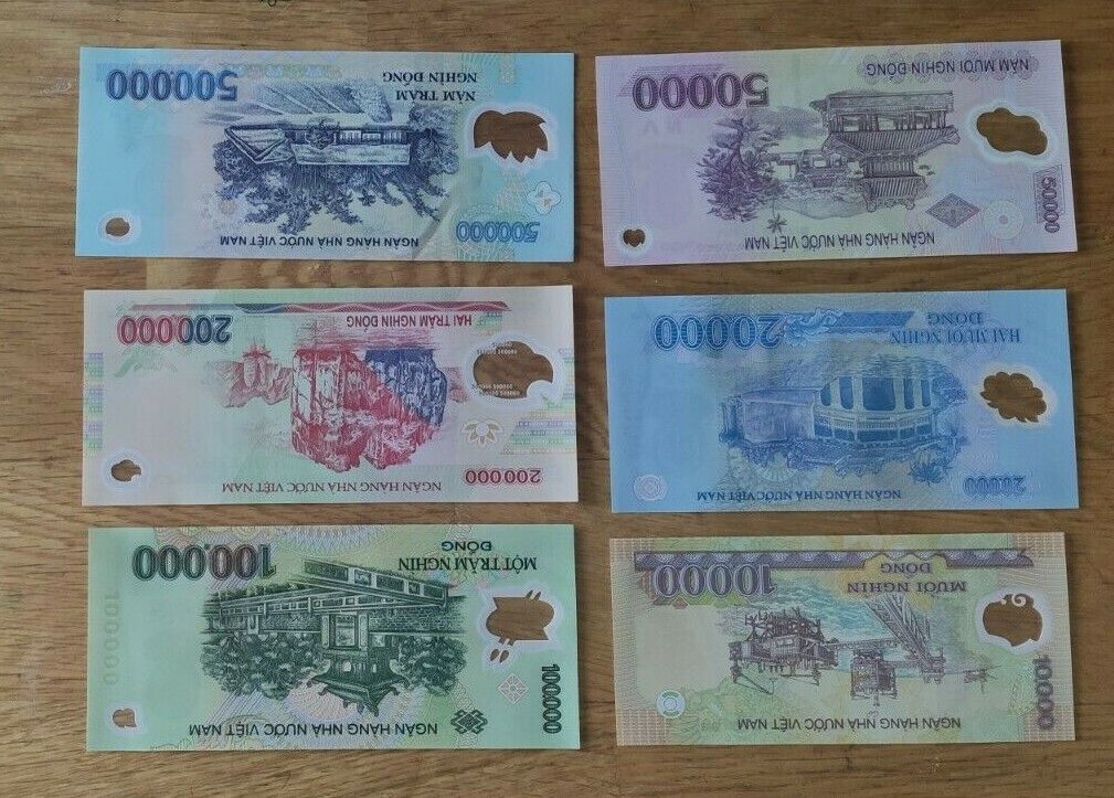 Vietnam 10000+20000+50000+100000+200000+500000 Dong Set of 6 Banknotes 6 PCS UNC - worldbanknote
