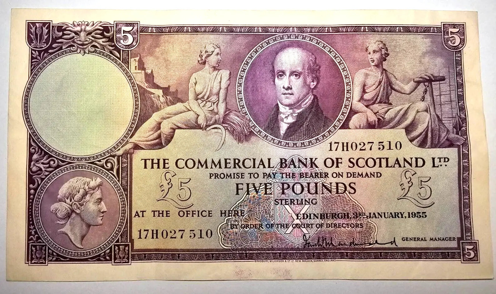 SCOTLAND COMMERCIAL BANK LTD 5 POUNDS (PS333) 1955 EF/ref b1