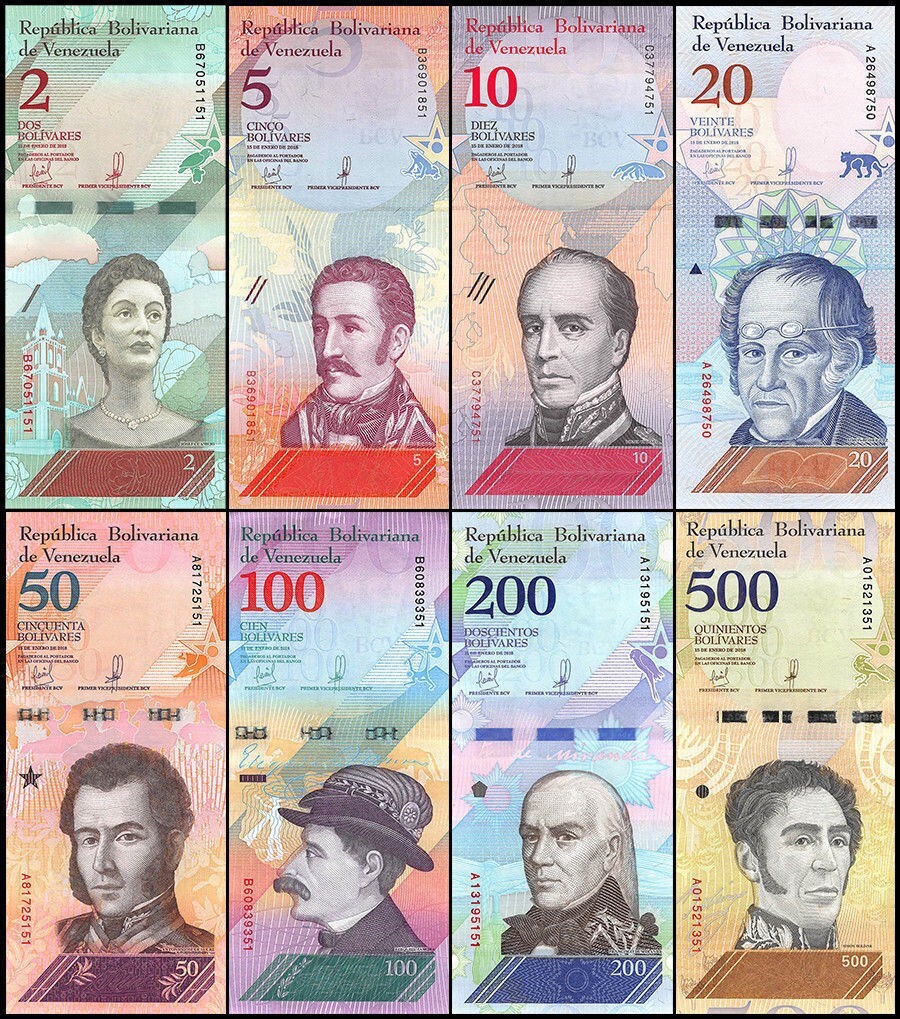 SET OF 8 UNCIRCULATED VENEZUELA BOLIVARES SOBERANO 2018