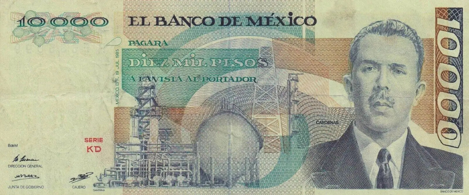 BANK OF MEXICO , 10000 PESOS 1988 VG/REF D22