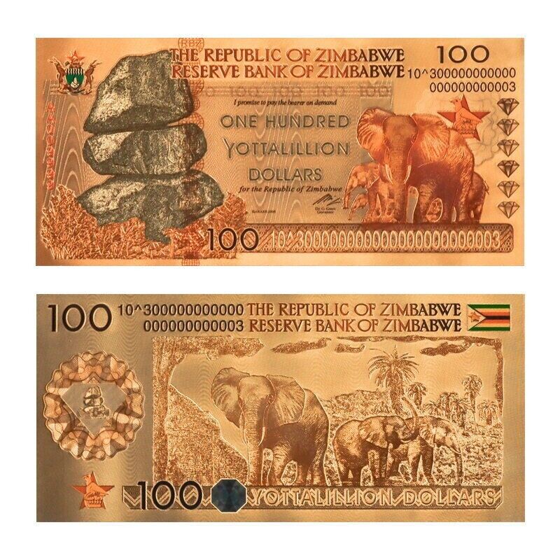 Zimbabwe 100 Yottalillion Dollars 10 Pcs Lot Gold Foil Banknote - worldbanknote