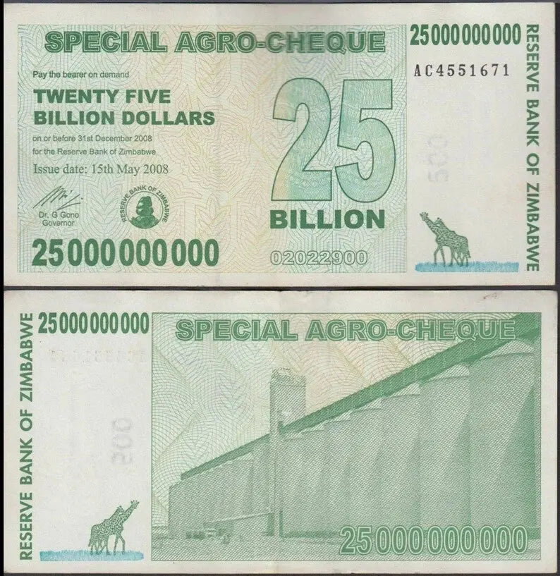 200xZimbabwe 25 Billion Dollars 2008. Good Used Condition