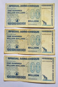 Zimbabwe 3x 100 Billion Dollars 2008 USED - worldbanknote