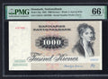 front of Denmark 1000 Kroner, 1992 * Thomasine Heiberg * PMG Gem UNC 66 EPQ *
