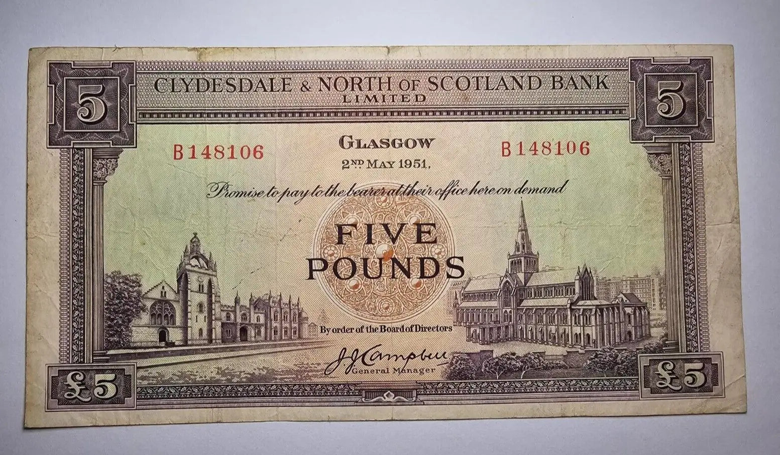 Clydesdale & North of Scotland Bank £5 BANKNOTE FINE/REF B2