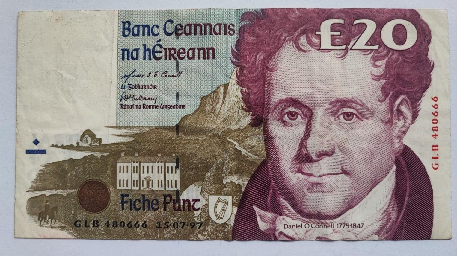 1998 CENTRAL BANK OF IRELAND TWENTY 20 POUNDS BANKNOTE In Use Condition - worldbanknote