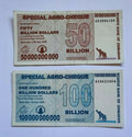 Zimbabwe 5 , 25 , 50 , 100 Billion Dollars Special Agro-Cheque 2008 Used 4 PCS - worldbanknote