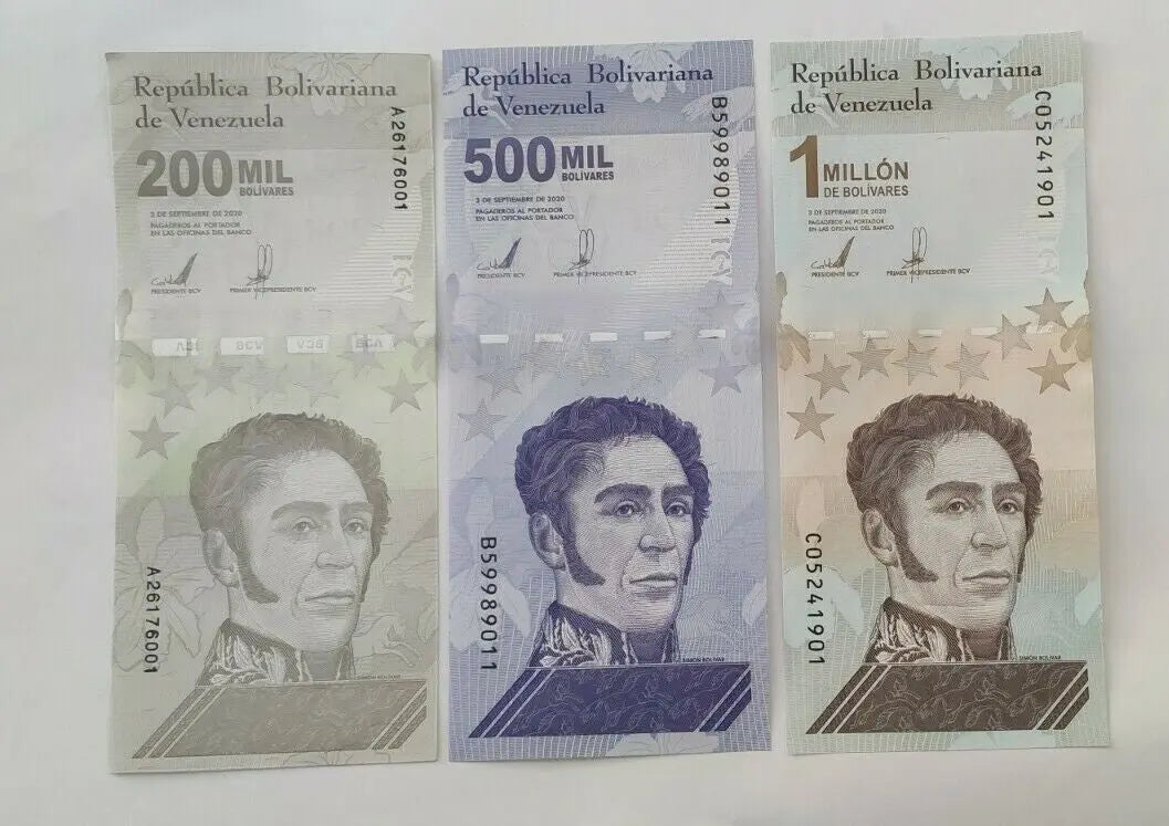 2020 Venezuela Bolivares Set $200,000 & $500,000$ 1000,000 Unc