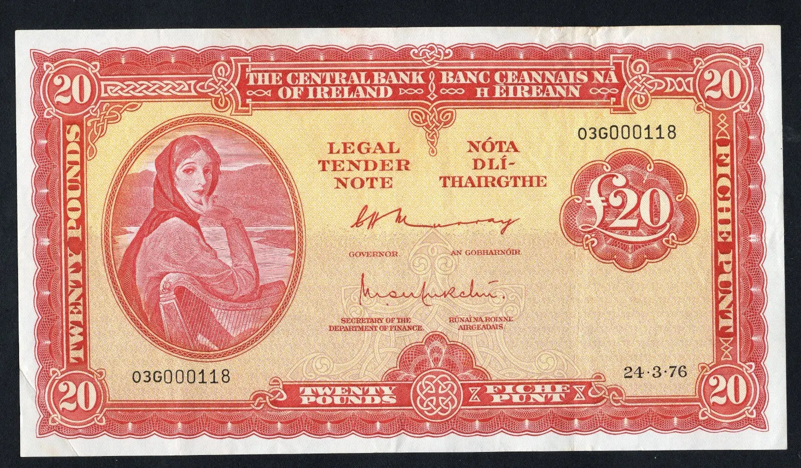 Central Bank of Ireland, 20 Pounds 1976 VF/XF/V11