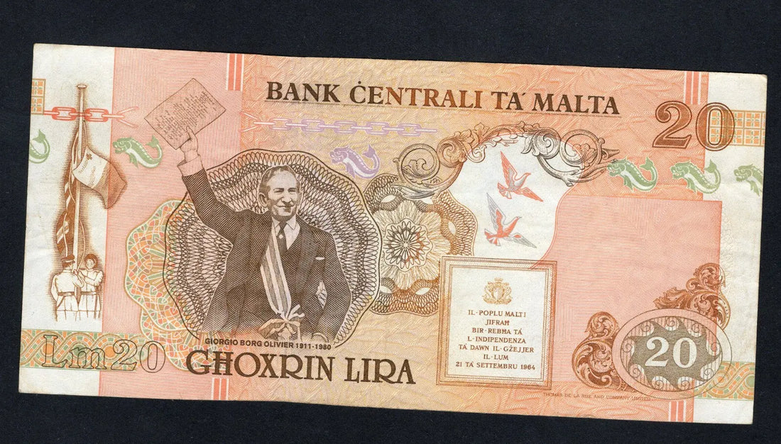 front of malta 20  lira very fine  1967 /ref d11