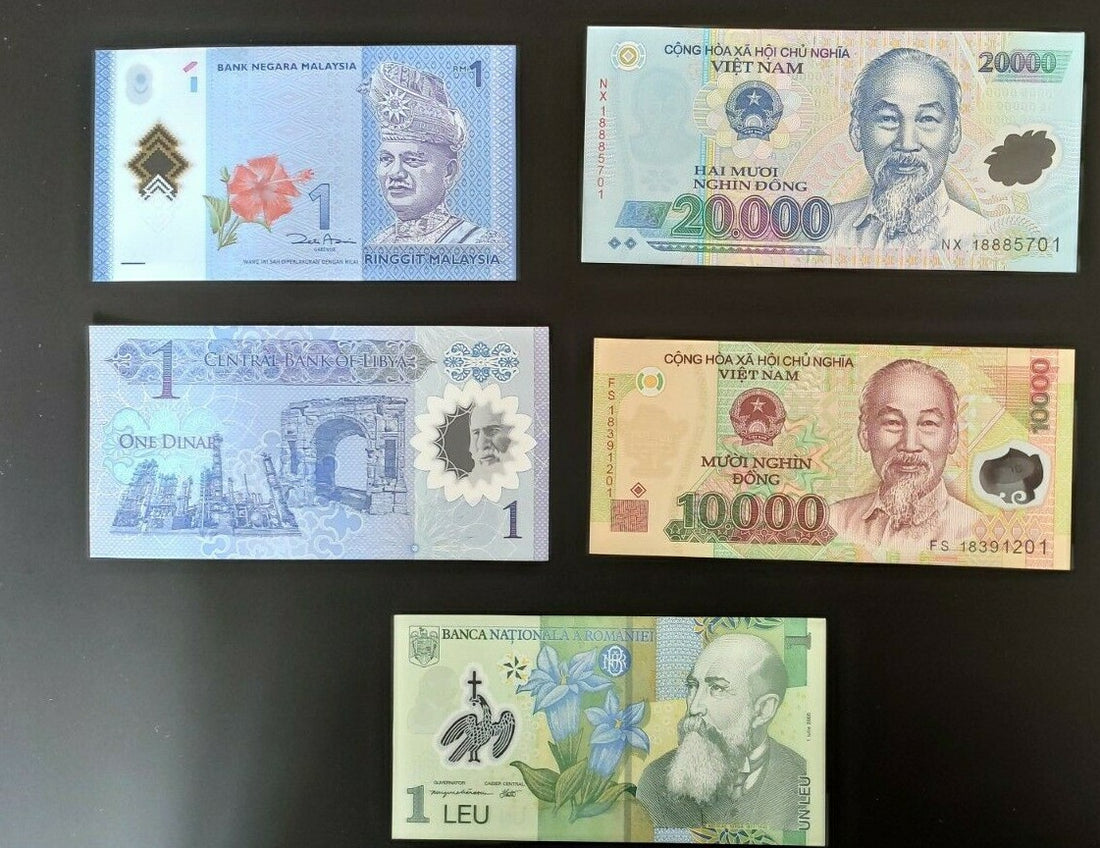  A Set of 5 Crisp UNC Polymer Banknotes from diffrent countries