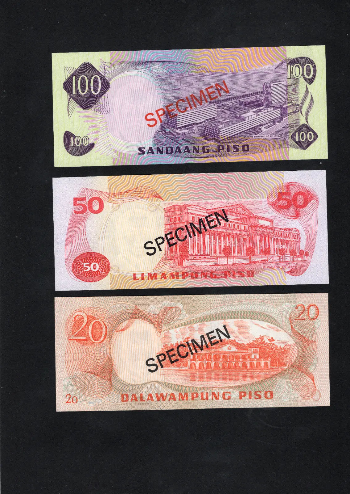 PHILIPPINES 1979 ... 2 - 100 PISO ... COLLECTOR'S SPECIMEN BANKNOTES UNC/d10