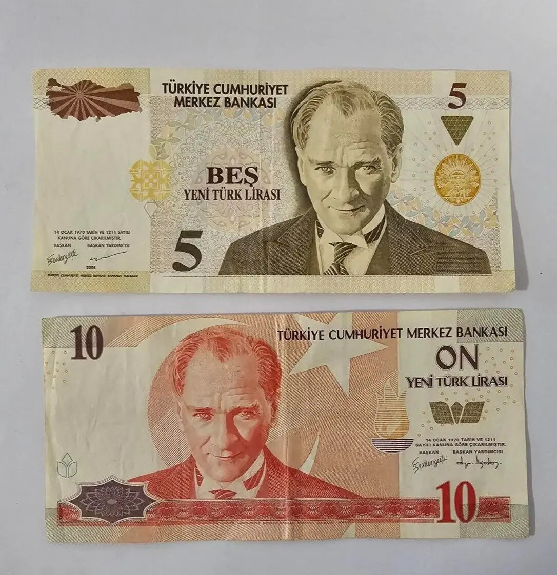 Set of 4 turkey banknotes: 5, 10 , 1 millon and 5 million lira (1997 to 2005) VF
