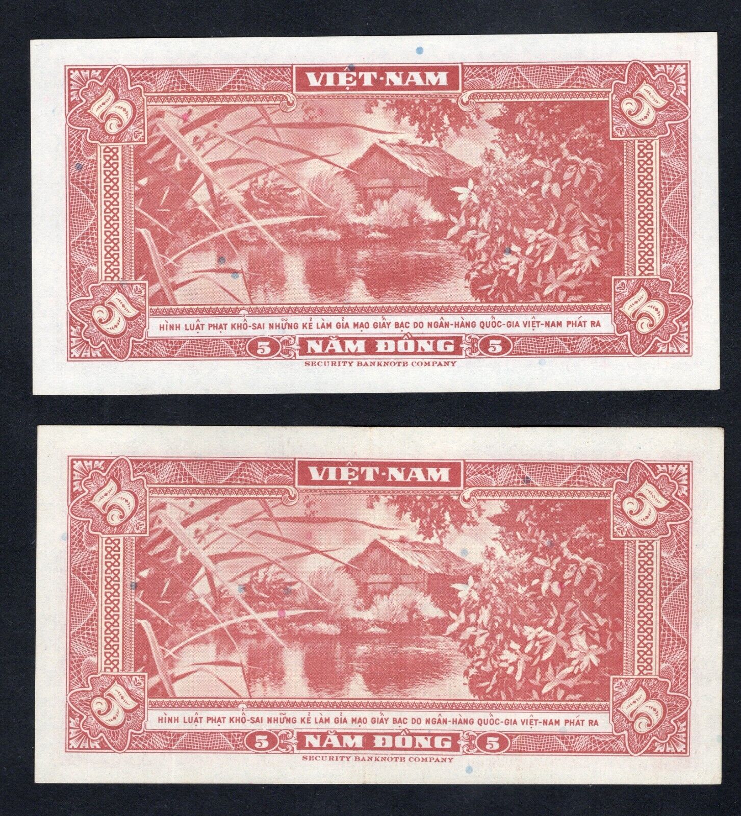 set of 2 notes:South Vietnam 5 Dong 1955 Fine/ref d5 - worldbanknote