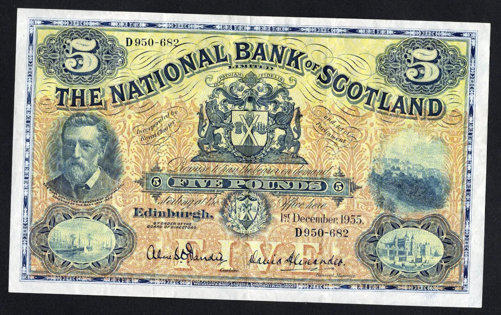 front of Scotland, National Bank of Scotland, £5, 1-12-1955 XF/G5