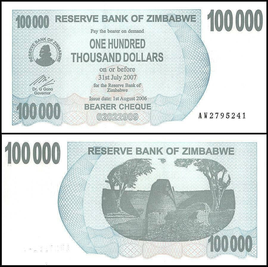 Zimbabwe 100000 Dollars 2006 2007, UNC, 10 Pcs LOT, Consecutive, P-48b