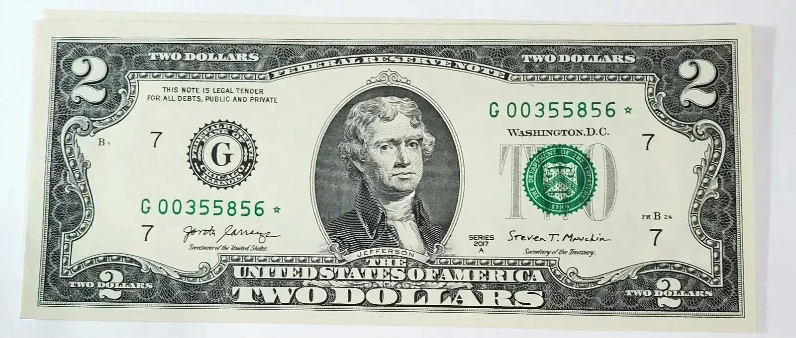 $2 TWO DOLLAR BILL STAR NOTES 2017A 100 CONSECUTIVE/Price Per Note