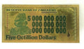 Zimbabwe 5 Octillion Dollars Gold Foil Banknote 100 Trillion Series