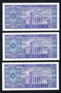3xROMANIA 100 Lei 1966 P 97a(2) AUNC/XF/d2 - worldbanknote