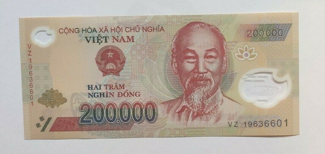 200,000 Vietnamese Dong polymer banknote in brand new condition - worldbanknote