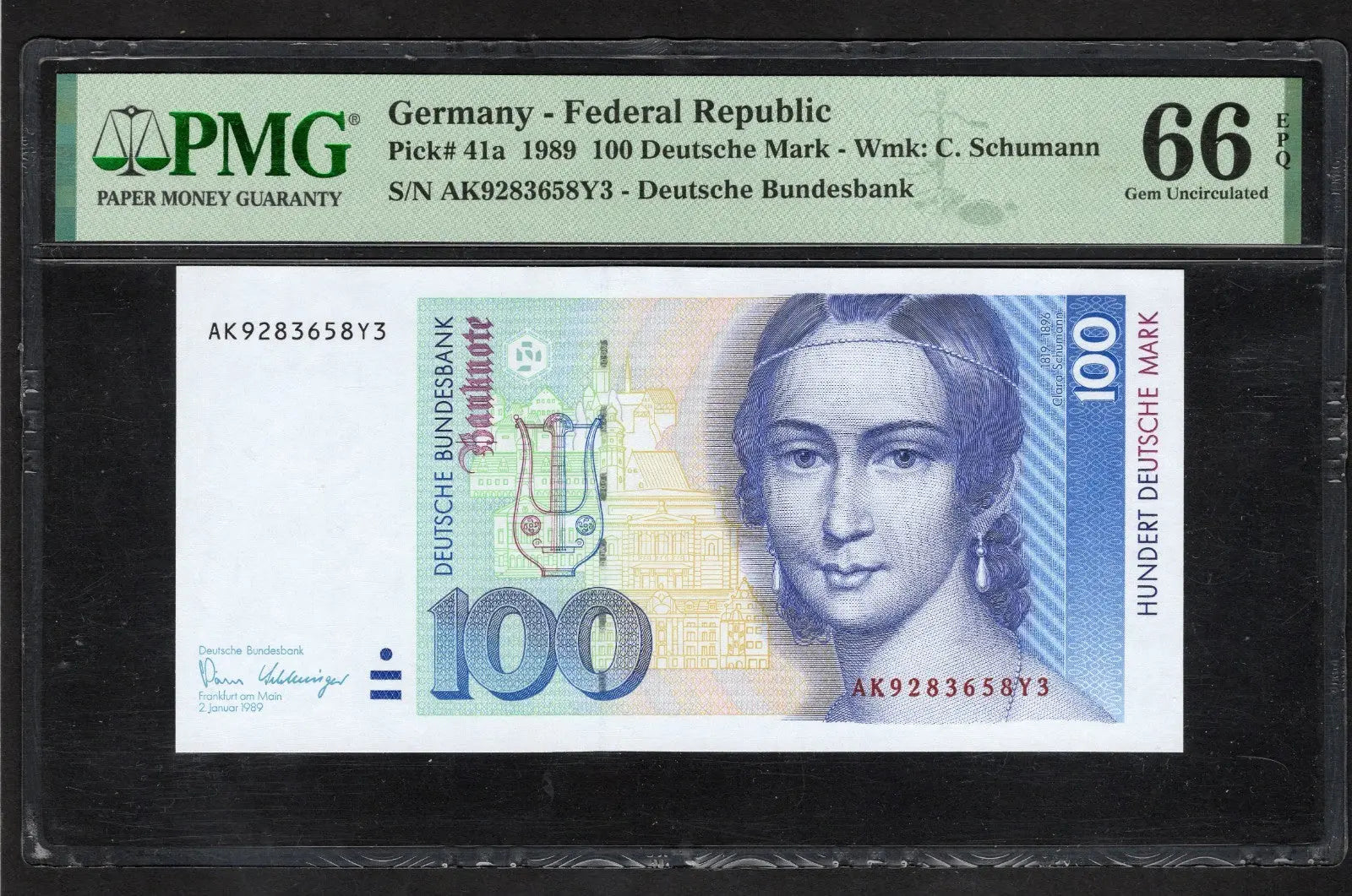 FRONT OF Germany Federal Republic 100 Deutsche Mark, 1993, P-41a, PMG 66