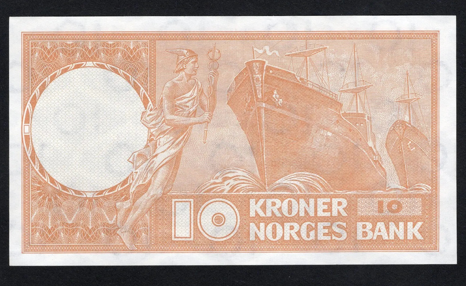 back of NORWAY 10 Kroner 1971 Norges Bank Almost Uncirculated /d15