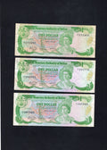 3x1980 Belize One Dollar Banknote vf/unc/c1