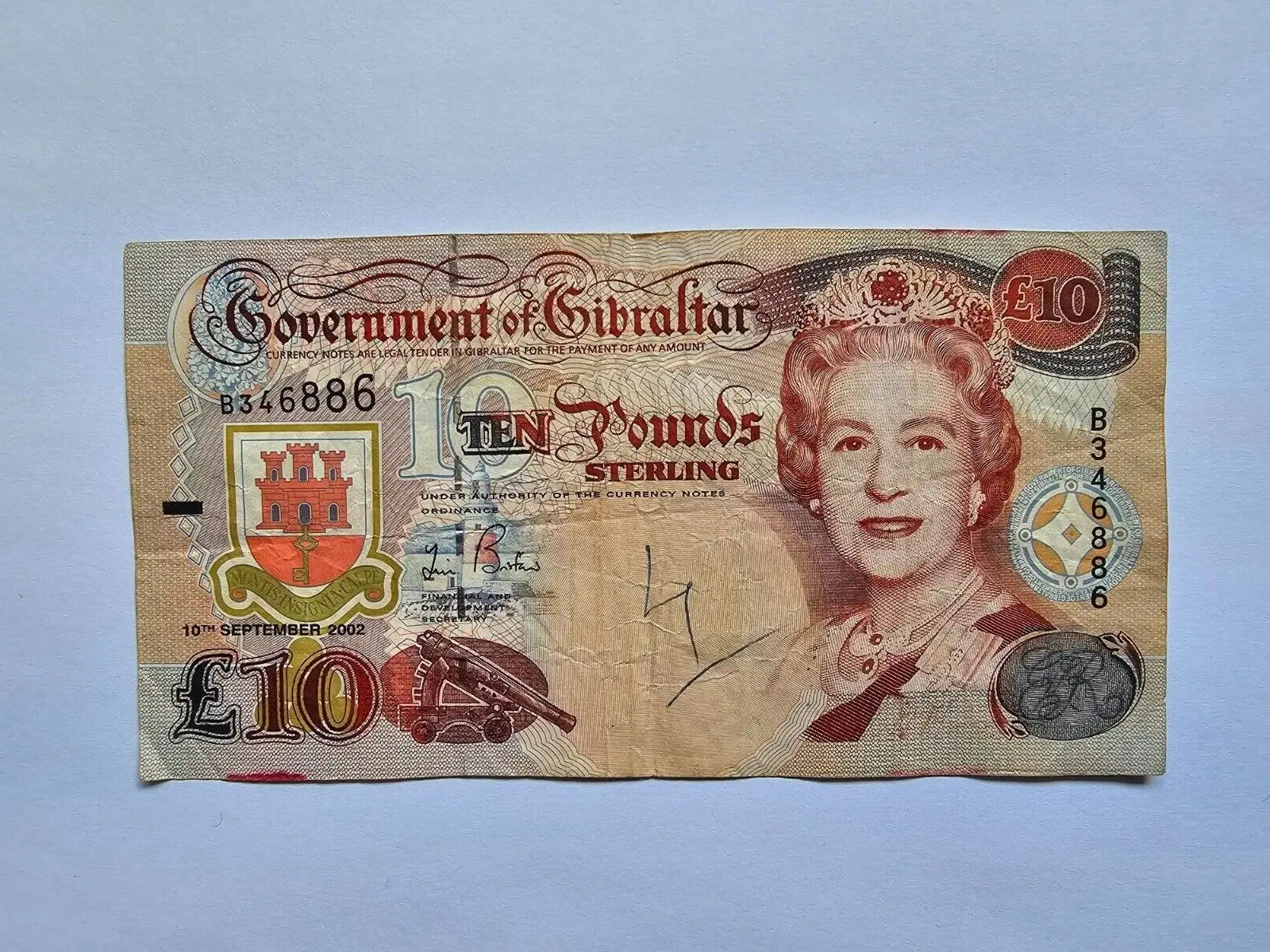 Gibraltar 10 Pounds 2002 P-32 Fine Qn. Elizabeth II