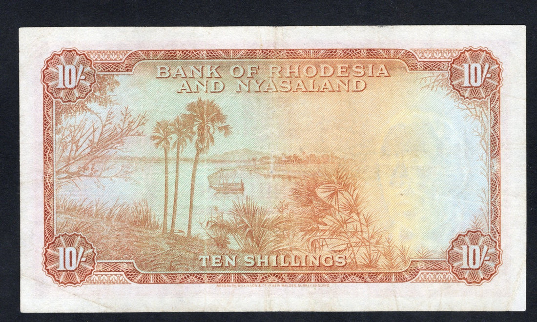 BANK OF RHODESIA AND NYASALAND RARE 10 SHILLINGS 1960 QUEEN ELIZABETH II/w1
