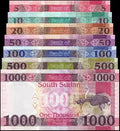 back of SOUTH SUDAN 1 5 10 20 50 100 500 1000POUND 2019/2024 P-NEW UNC LOT SET
